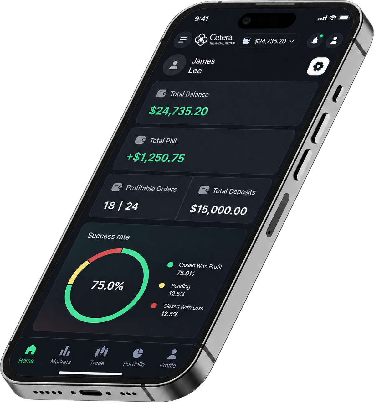 Cetera trading dashboard on mobile